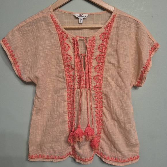 Vineyard Vines Tops - Vineyard Vines Women's Boho Embroidered Peach Embroidered Blouse Size Small